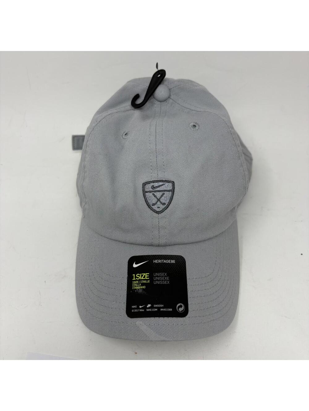 Nike Golf Heritage86 Adjustable Strap Hat Cap Grey Embroidered Shield Logo